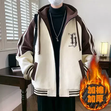 秋冬季青少年奥粒绒夹克男孩加棉加厚连帽棉服中学生保暖棉衣外套图片