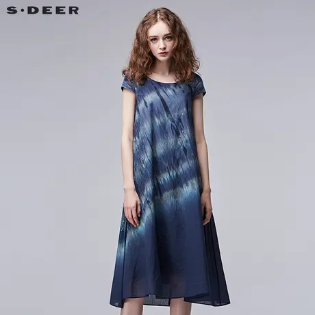 sdeer圣迪奥2019夏装A廓沉寂蓝调渐变印花长裙连衣裙女S17281229图片