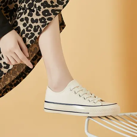 达芙妮白色帆布鞋女秋冬2021年新款ins超火小白鞋平底鞋软底单鞋商品大图