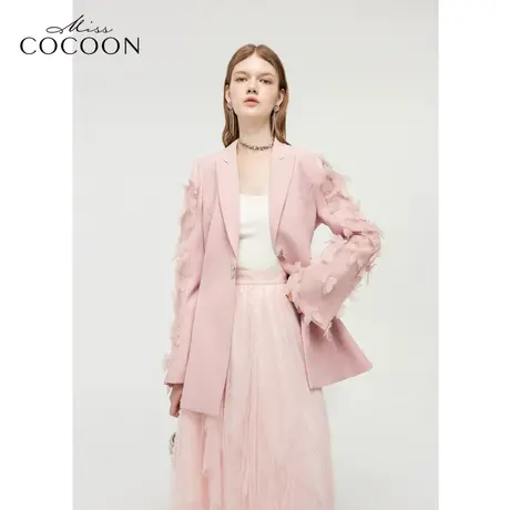 【秋上新】missCOCOON粉色正肩上衣2023秋新款收腰设计西装外套女商品大图