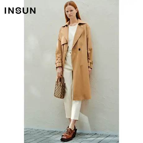 INSUN恩裳春季高支高密涤棉斜纹中长款风衣外套图片