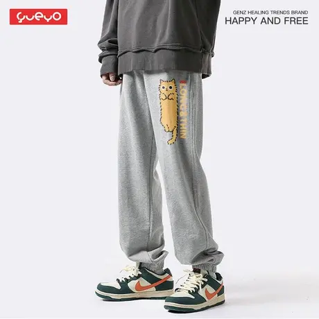 悦游 细长猫条 长裤男冬季橘猫暹罗麻灰黑色宽松束脚加绒休闲裤商品大图