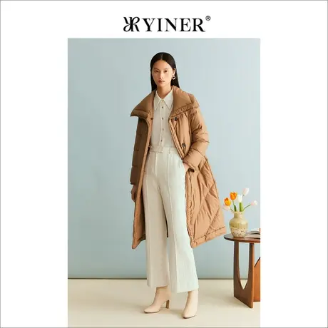 【聚暖白鹅绒】YINER音儿女装冬季长款大翻领高克重厚实羽绒服图片