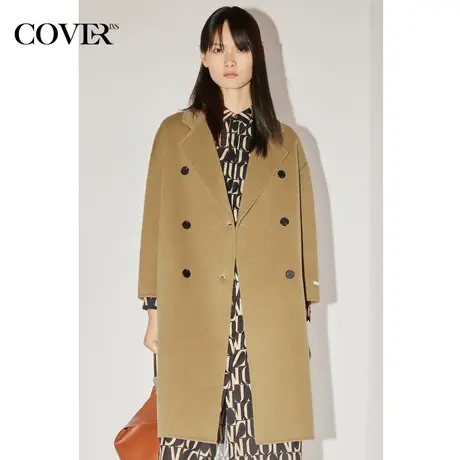 COVER冬季落肩袖宽松绵羊毛毛呢大衣商品大图