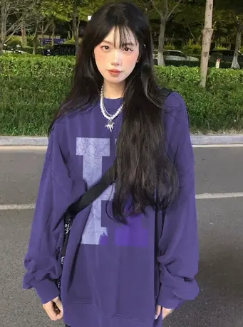 国潮牌圆领卫衣女秋冬季加绒加厚原创小众设计高级感港风chic上衣图片