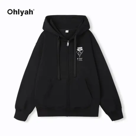 Ohlyah潮牌青少年连帽开衫学院风情侣卫衣男女同款拉链秋冬外套商品大图
