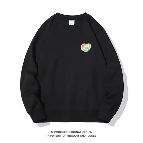 LOVE YOU简约彩虹爱心胸标印花卫衣男女款情侣装秋冬季宽松上衣图片