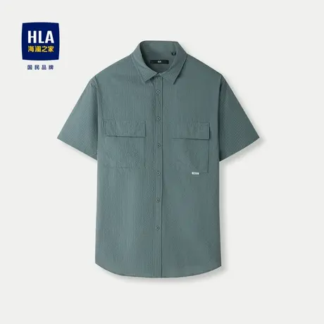 HLA/海澜之家格子短袖休闲衬衫24春夏新款舒适透气时尚翻领衬衣男商品大图