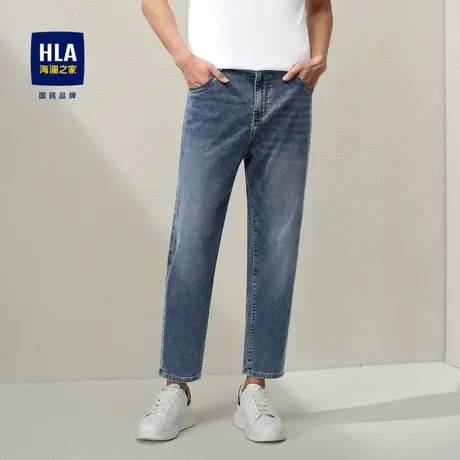 HLA/海澜之家五袋款牛仔裤2024春夏新款中腰洗水工艺九分裤男图片