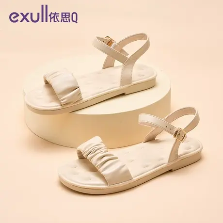 依思q低跟女鞋一字带凉鞋女外穿秋季2023年新款露趾软底鞋子商品大图