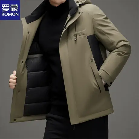 罗蒙冬季新款轻薄羽绒服中年男士保暖外套连帽商务休闲爸爸装上衣图片