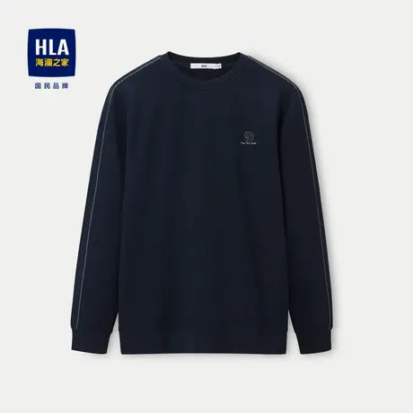 HLA/海澜之家圆领长袖T恤23秋季新款提花面料时尚胸标套头上衣男图片