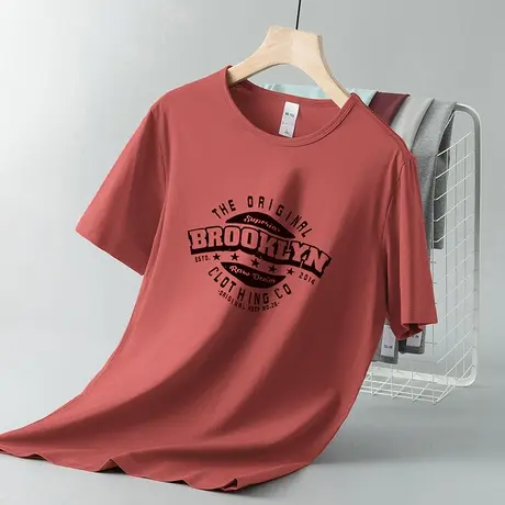 莫代尔冰丝t恤男士短袖潮流圆领上衣服凉感透气速干体恤夏季半袖商品大图