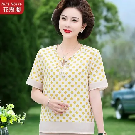 中年妈妈夏装短袖T恤雪纺小衫2023新款洋气质中老年女装夏季上衣商品大图