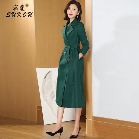 墨绿色风衣女中长款秋装2023年新款女过膝英伦风外套女气质女神范图片