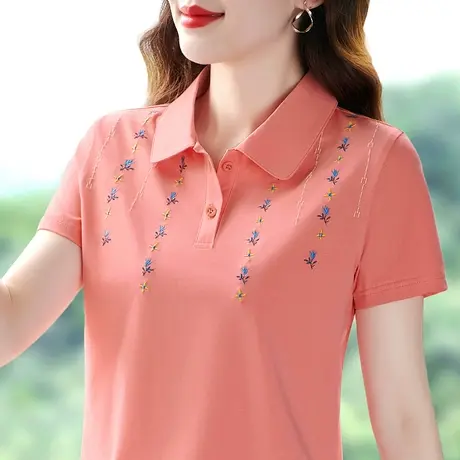 POLO领纯棉短袖t恤女夏装2023年新款时尚刺绣休闲上衣显瘦体恤衫商品大图