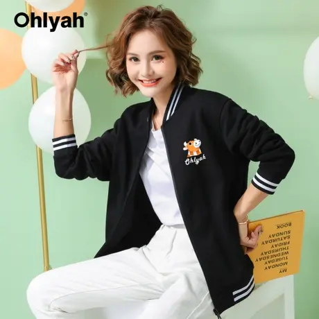 Ohlyah牛年新款加绒卫衣女棒球服秋冬情侣拉链外套工作团队服定制商品大图