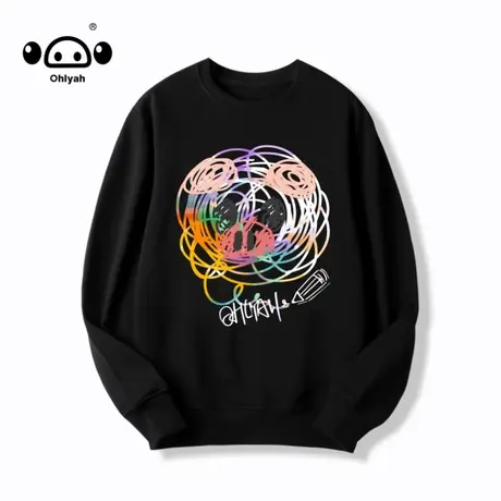 简约国潮牌春秋新款女装全棉宽松印花长袖卫衣女来图diy工作衣服商品大图