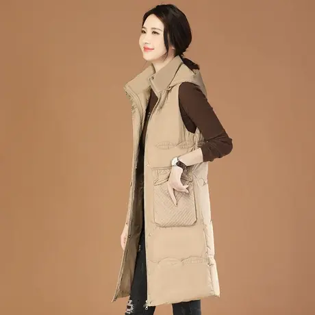 韩潮袭人中长款连帽加厚坎肩棉马甲女2023冬新款加棉加厚马夹外套商品大图