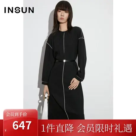 恩裳COVER2023早春新款特黑高色牢度乱麻肌理连衣裙简约落肩裙子图片