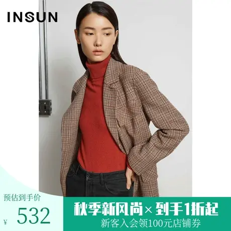 【高支羊毛】恩裳冬季立体挺括轻商务通勤格子毛呢外套女商品大图