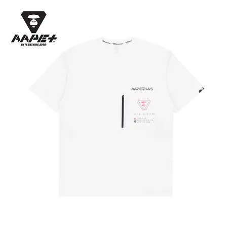 AAPE+运动男装春夏字母图案酷帅印花拉链口袋短袖T恤0984XXI商品大图