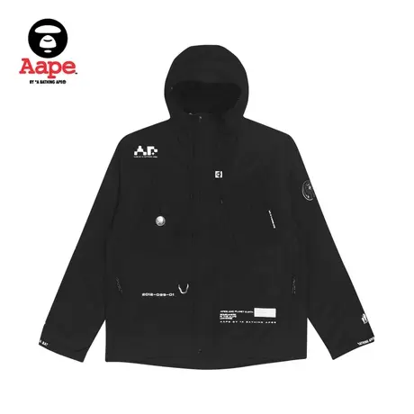 Aape旗舰店男装秋冬猿颜字母印花连帽款厚户外滑雪羽绒服7477XXH图片
