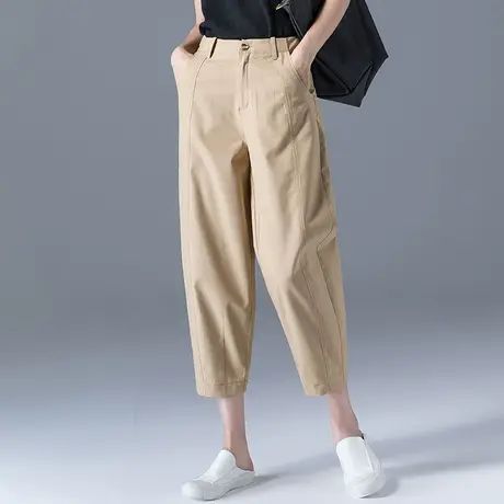 冰丝卡其色裤子女夏薄款休闲哈伦裤九分萝卜裤夏季天丝八分灯笼裤商品大图