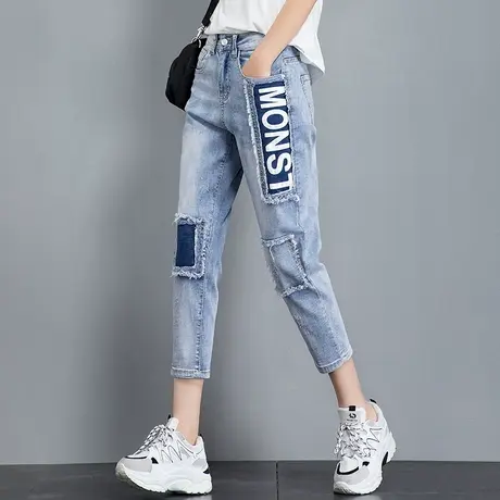 高腰七分牛仔裤女夏薄款2023新款夏季裤子小个子八分裤萝卜哈伦裤商品大图