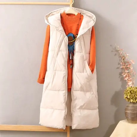 羽绒棉棉马甲女中长款新款新品潮冬季连帽棉衣棉服无袖外套坎肩图片
