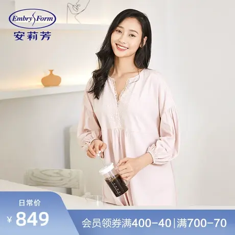 安莉芳宫廷风蕾丝边纯棉睡裙女士宽松灯笼袖家居睡衣EL00308图片