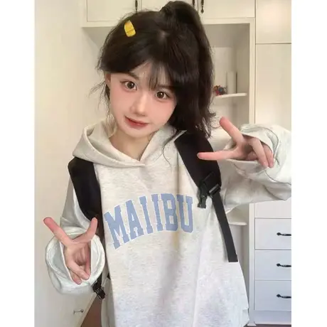 美式复古oversize潮牌卫衣女春秋薄款宽松韩版上衣慵懒风连帽外套商品大图