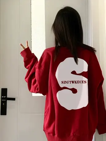 设计感红色卫衣女2022新款秋冬加绒加厚ins潮牌小众宽松大码上衣图片