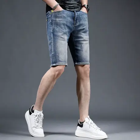 牛仔短裤男潮牌夏季薄款水洗复古蓝潮流弹力休闲男士中裤五分裤商品大图