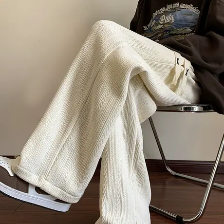 休闲裤男款秋季高街垂感直筒宽松运动裤潮牌大码复古雪尼尔长裤子商品大图