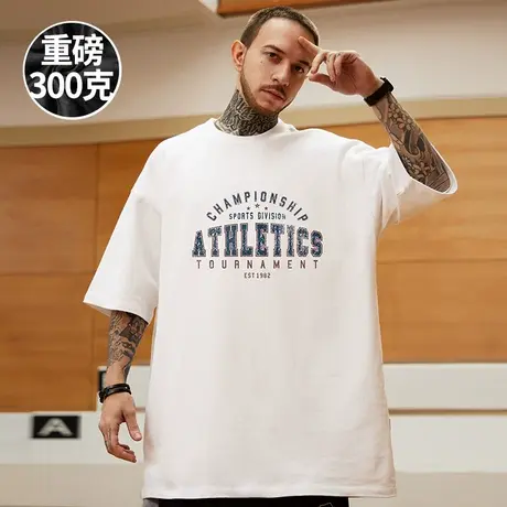 重磅潮牌宽松T恤胖子短袖男加肥加大五分袖纯棉字母大码男装夏季商品大图