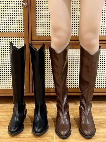 中筒不过膝长靴2023新款秋冬小个子长筒靴女尖头骑士靴靴子高筒靴商品大图