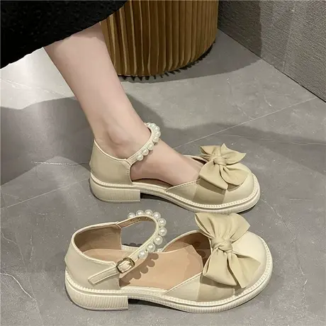 仙女风玛丽珍鞋女2023年夏季新款蝴蝶结珍珠厚底防滑百搭小皮鞋潮图片
