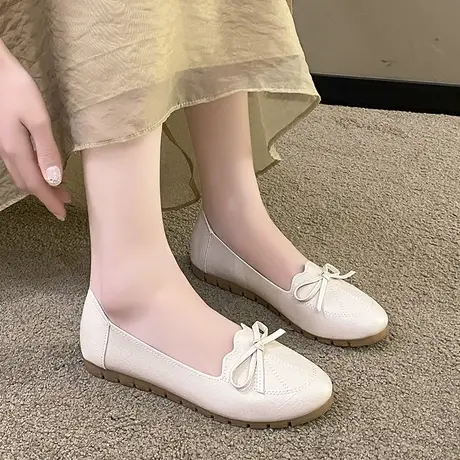 单鞋女春秋2023新款女鞋法式温柔晚晚鞋平底软底皮鞋豆豆鞋妈妈鞋图片