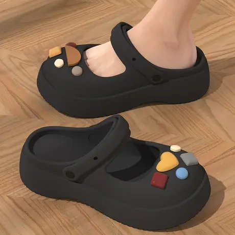 玛丽珍洞洞鞋女夏季外穿时尚彩色石防滑厚底踩屎感包头两穿凉拖鞋商品大图