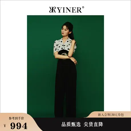YINER音儿女装2022夏季真丝拼接西装领高腰连体裤商品大图
