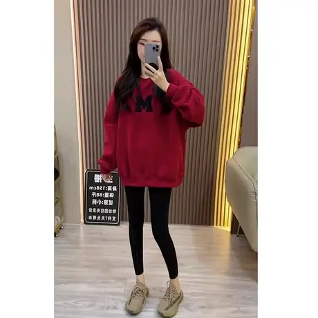 春季新款大码胖mm时尚洋气红色卫衣小个子时髦长袖外套女2-300斤商品大图