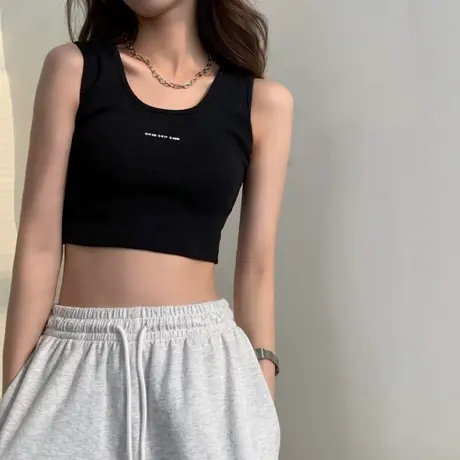 网红短款黑色打底吊带小背心女夏季内搭无袖设计感小众外穿上衣潮图片