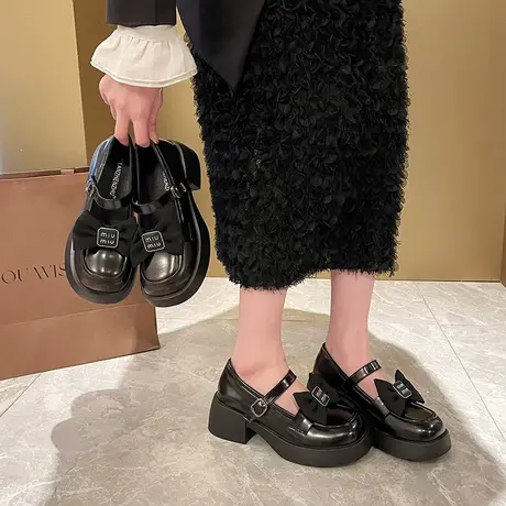 玛丽珍小皮鞋女春秋2024年新款法式粗跟高跟单鞋蝴蝶结超火女鞋子图片