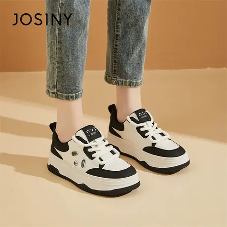 Josiny/卓诗尼厚底板鞋2024新款春季百搭一脚蹬黑白少女风休闲鞋商品大图