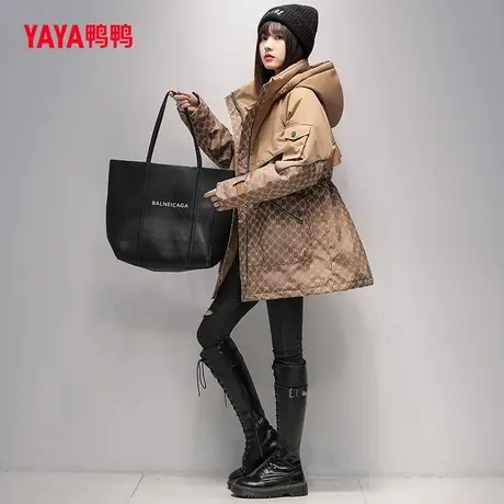 鸭鸭羽绒服女2023年秋冬新品中长款连帽时尚百搭韩版保暖外套Y图片