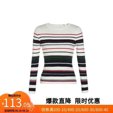 【艾格】薄针织衫女2023春季新款多色条纹套头修身打底衫官方旗舰图片