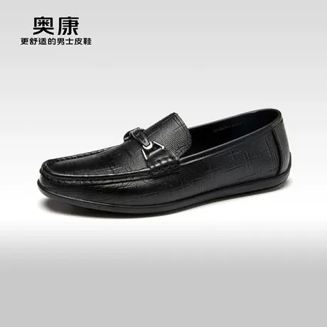奥康男鞋春秋新款马衔扣时尚休闲皮鞋舒适套脚真皮软底豆豆鞋商品大图