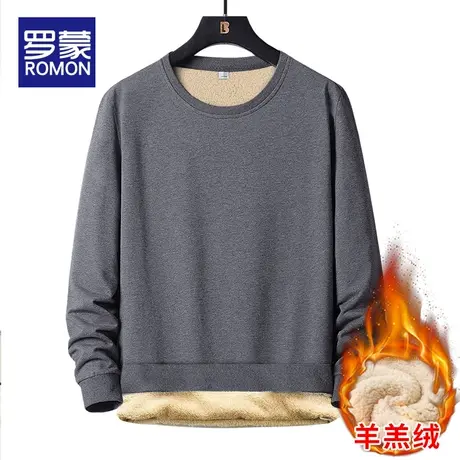 罗蒙加绒加厚卫衣男秋冬季2023新款潮牌宽松保暖上衣男士打底体恤图片