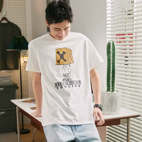 唐狮夏季纯棉短袖t恤男士前胸人物印花圆领短袖T恤潮休闲宽松打底商品大图